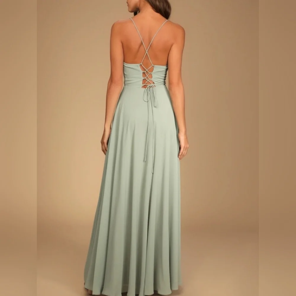 Elegant Chic Cowl Neck High Low Slit Sage Maxi Dress - Picture 4 of 8
